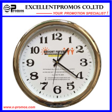 Logotipo personalizado de impresión de plástico redondo reloj de pared de plata de marco (Item23)